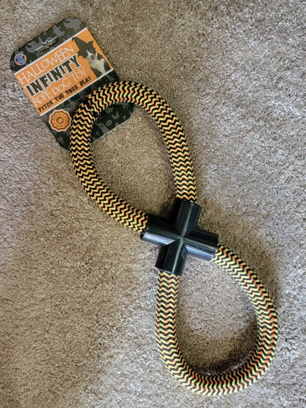 Dog Rope Toy Halloween Orange/Black.. Durable Tug Toss Fetch Large Xl Ea.